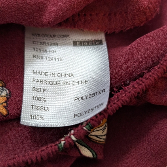 Elodie long sleeve sheer floral print burgundy blouse. Size XL - Picture 4 of 9